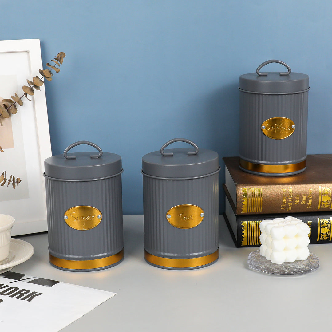 Roman Charm Elegant Matte Mint Kitchen Storage Canisters – Set of 3 (Coffee, Sugar, Tea) (Copy)