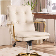 White office chair with gold accents in a home office setting